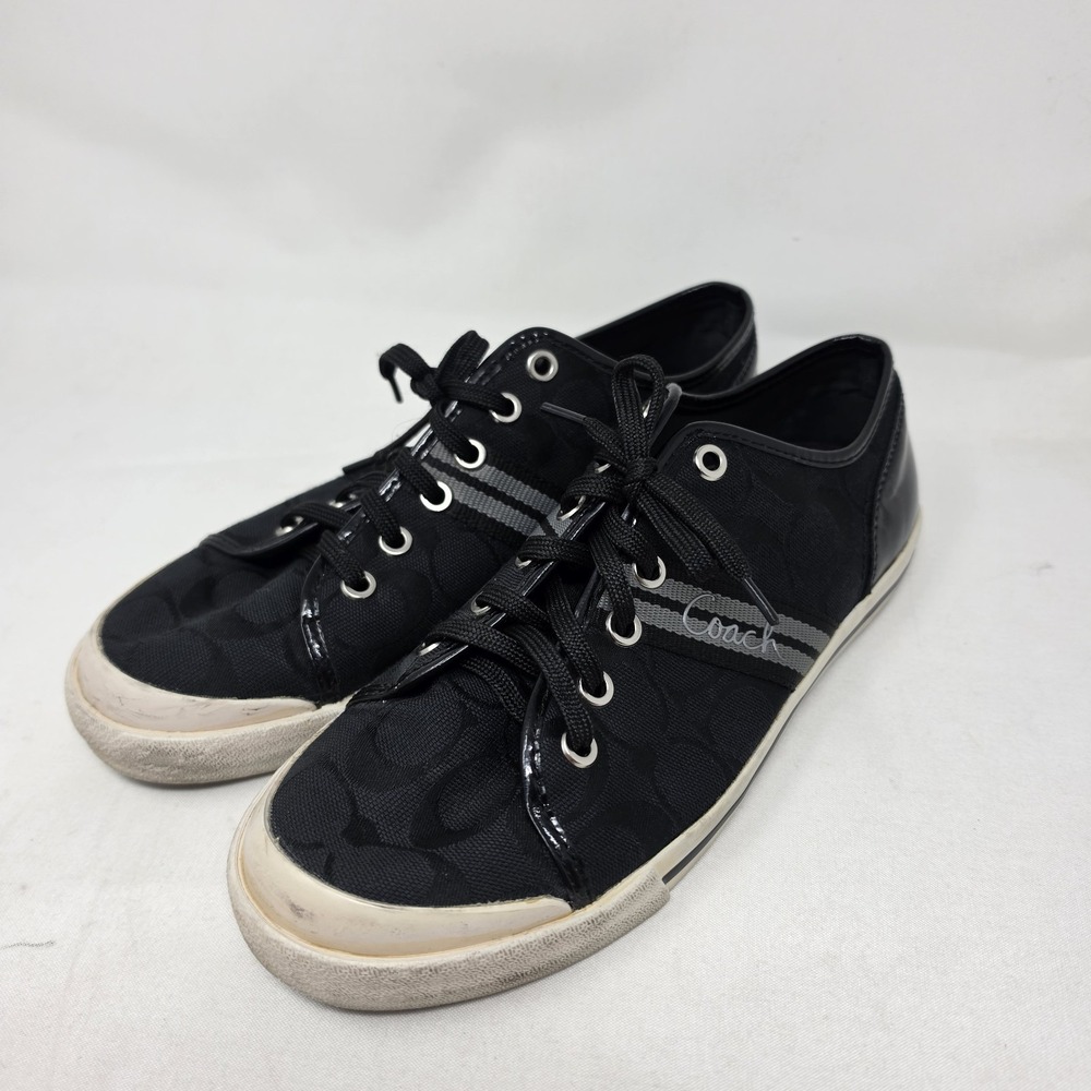 Coach Folly Canvas Sneakers Women's Size 8.5B Black Gray Low Top Lace Up Shoes